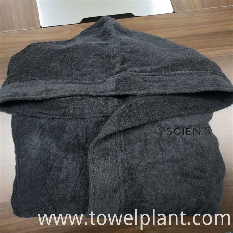 Black cotton bathrobe with hood